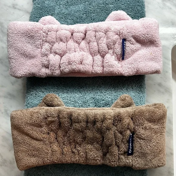 Cute Pink and Brown Elastic Cat Ear Headbands. Wear when washing off makeup - Picture 2 of 5